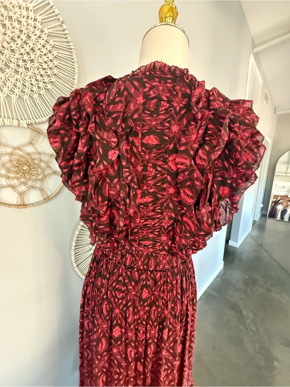 Ulla Johnson Burgundy Ruffled Florella Gown - Picture 6 of 8